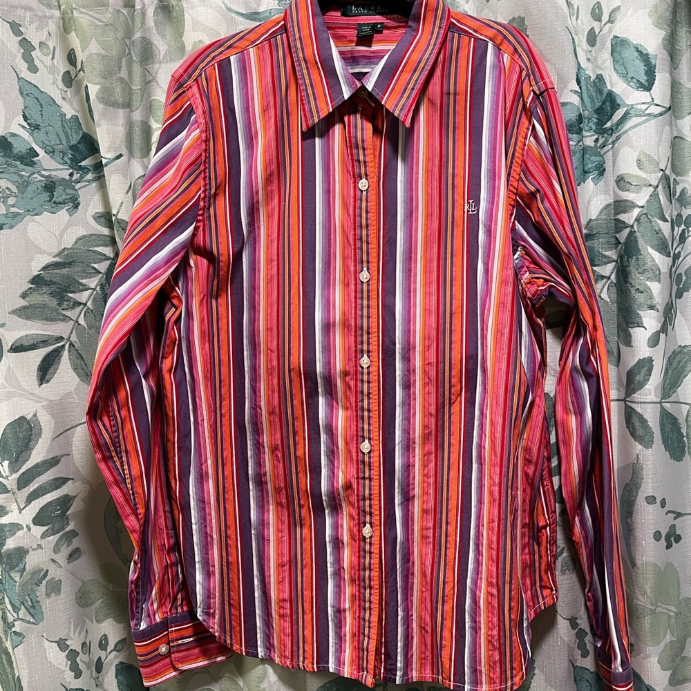 Womens Ralph Lauren Multicolor Striped Button-Down Shirt (Red, Pink, Purple)